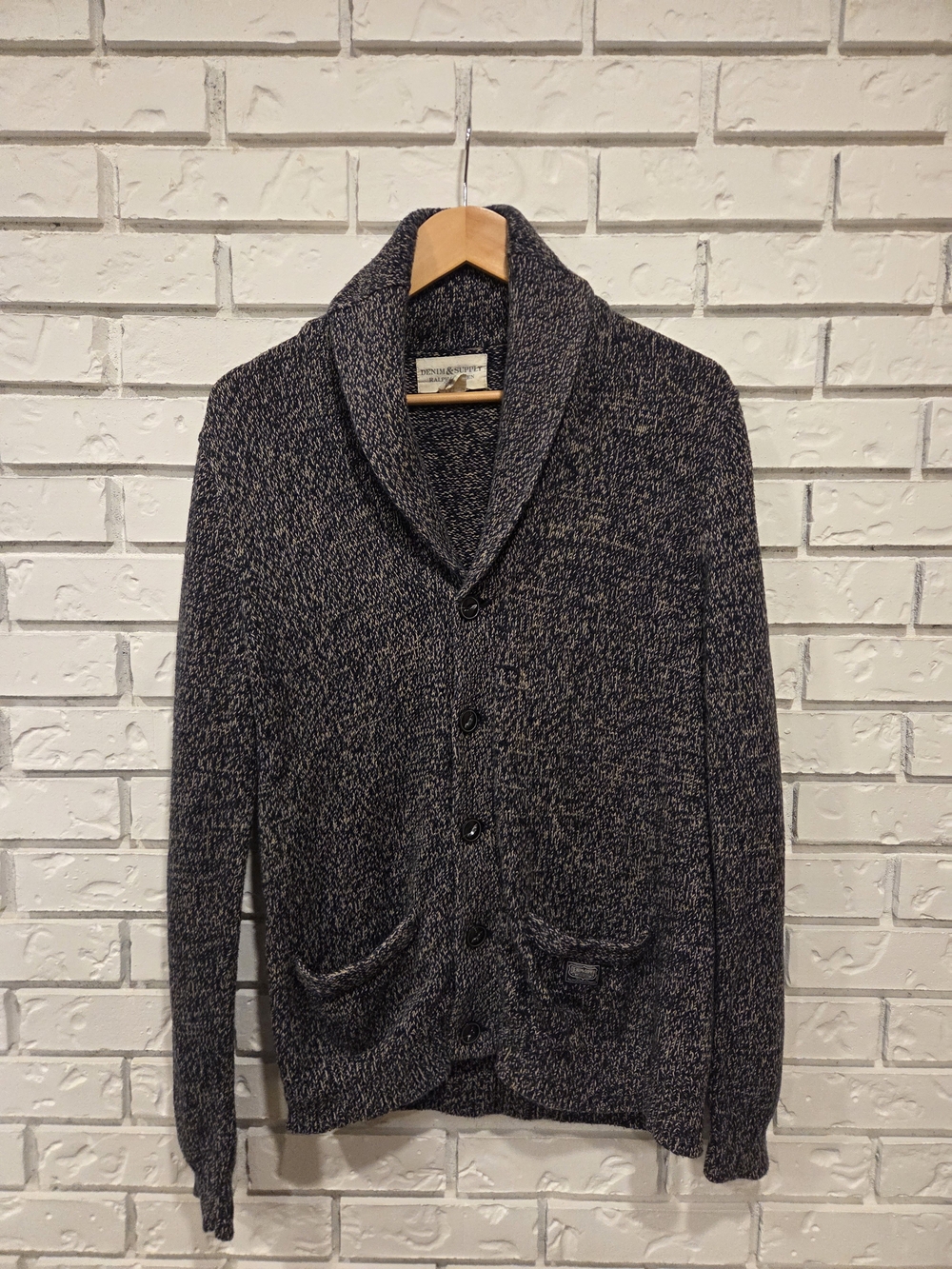 Denim & Supply Ralph Lauren Shawl Collar Button Cardigan - Cream/Navy Mix